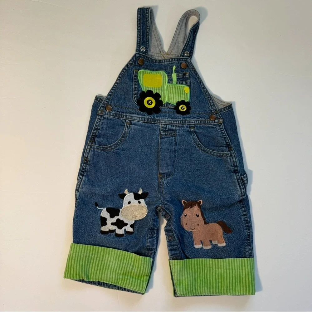 Baby gap Denim Overalls Farm Appliqués‎ embroidery handmade 6-12 months boy